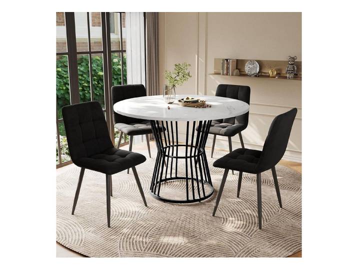 LuxusKollektion Essgruppe Esstisch Set 5teilig 100x75cm 4 Stühle Schwarz