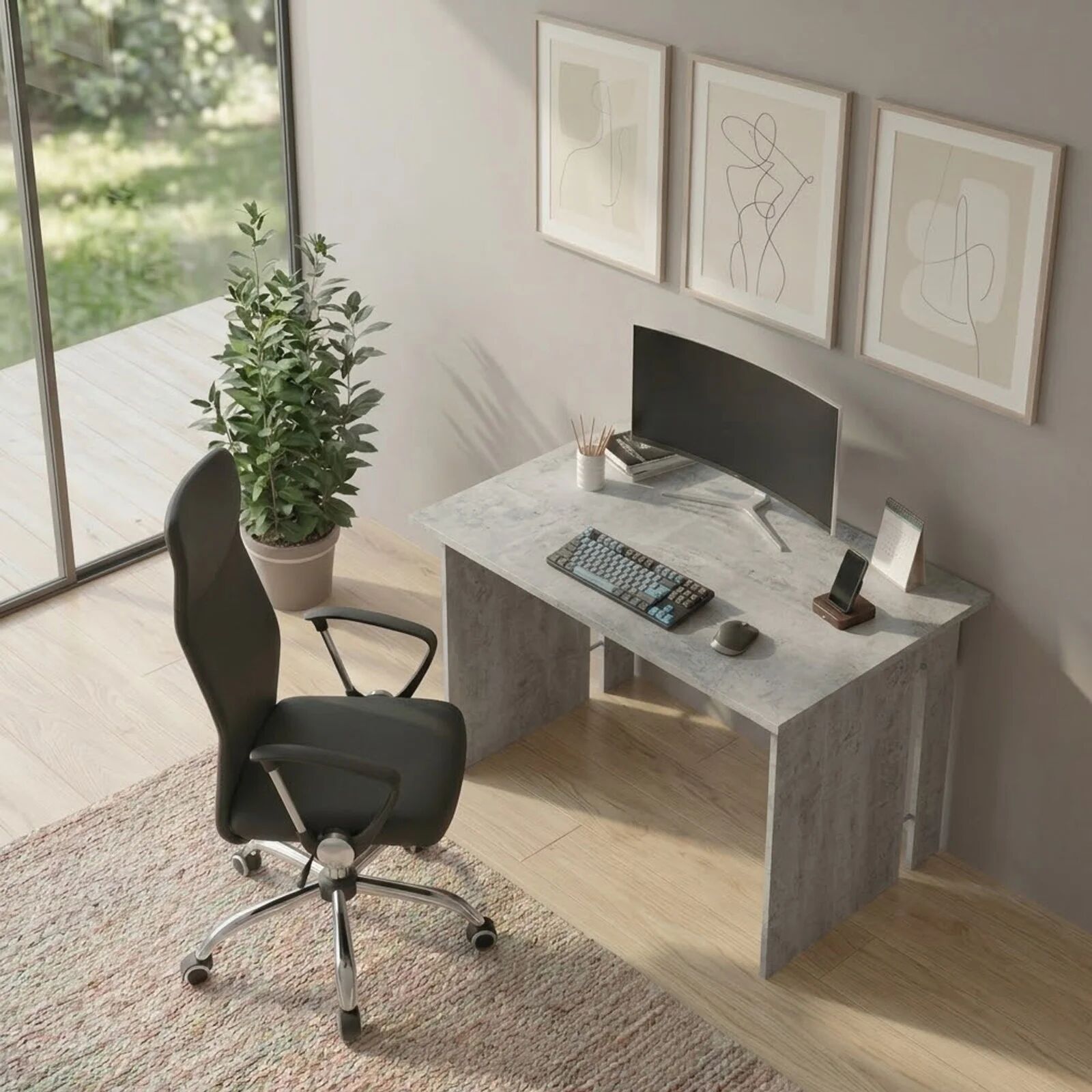 garneroarredamenti Scrivania ufficio moderna 120x78cm cemento Woody