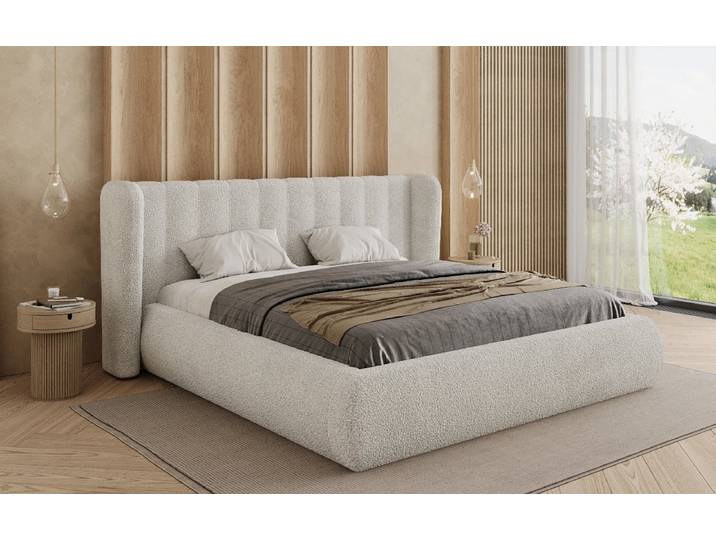 Designer Polsterbett Valentina Bouclé mit Stauraum - 160x200 - Hellgrau - Luxusbetten24