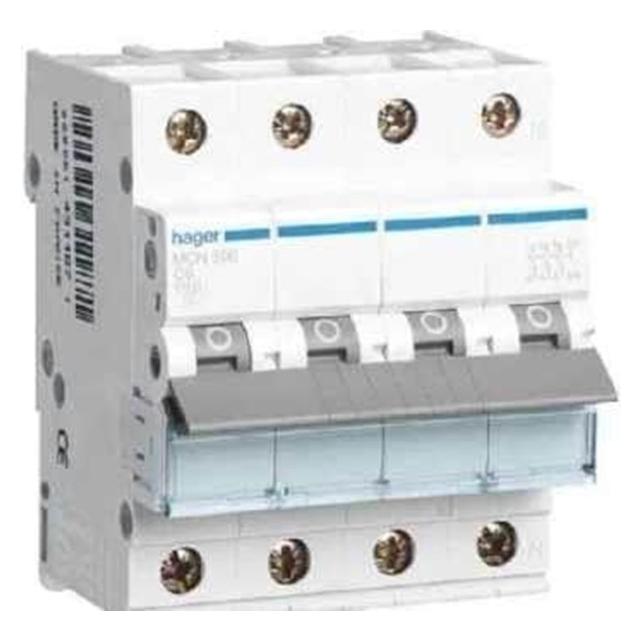 Hager Automatsikring C 13A, 3 polet + nul C-karakteristik 6kA kortslutningsbrydeevne 400V AC, 72 mm (1522026422)