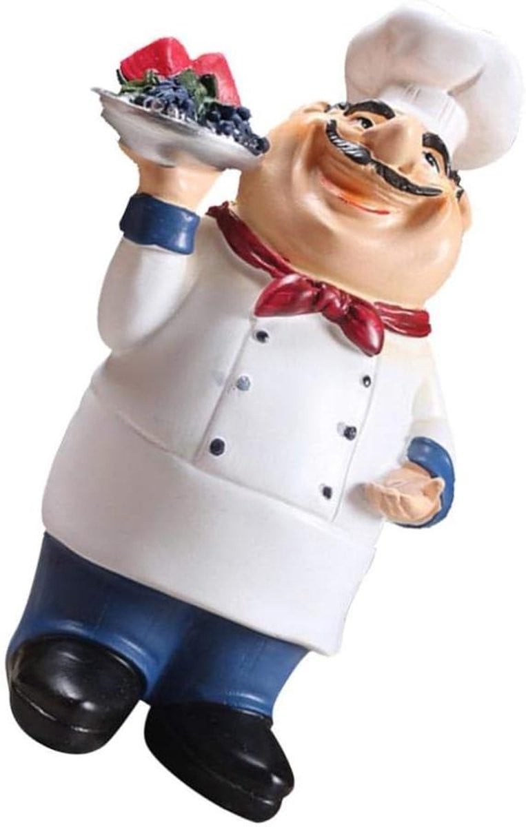 Handgemaakt Keuken Decoratie Beeldje Chef met Vruchten, Lengte: 10 cm