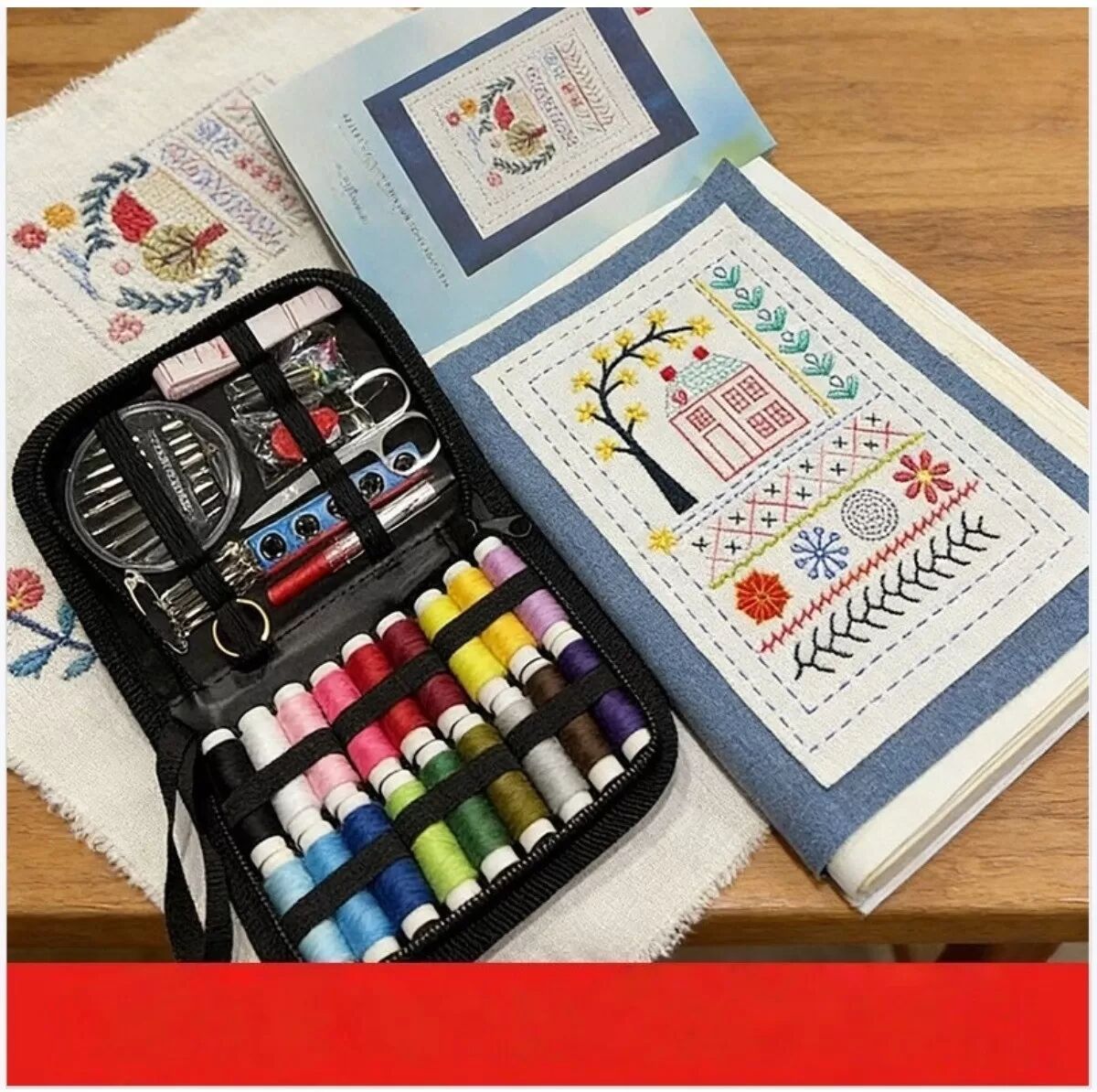 INF 9-seitiges Stichbuch + 86 Fingerhut-Nadeleinfädler Set - Tragbares Nähset