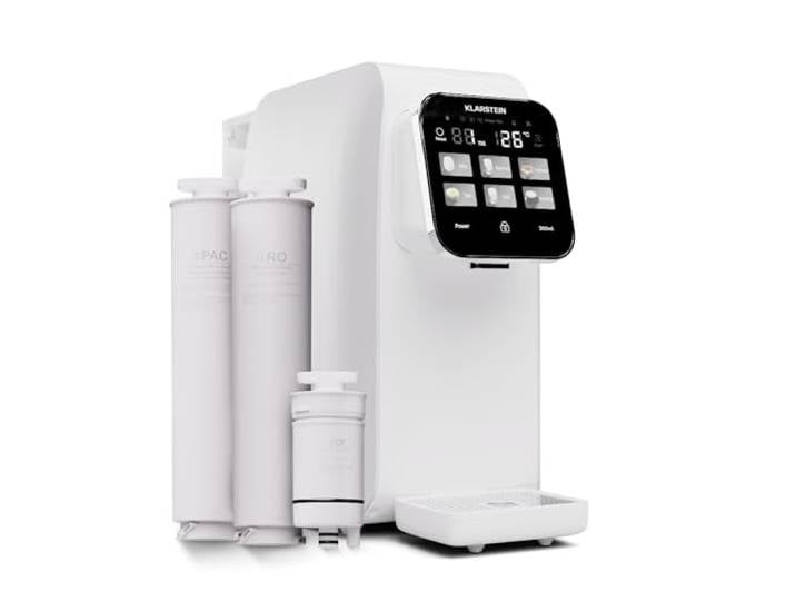 Klarstein AquaLine Osmose-Wasserfilter-System für Umkehrosmose, 3L Auftisch Wasserfilter-System mit 5-Stufige Filtration, 3 Filter & Touch Screen, Filtert Schnell Wasser, 2-Tank RO-Umkehrosmoseanlage
