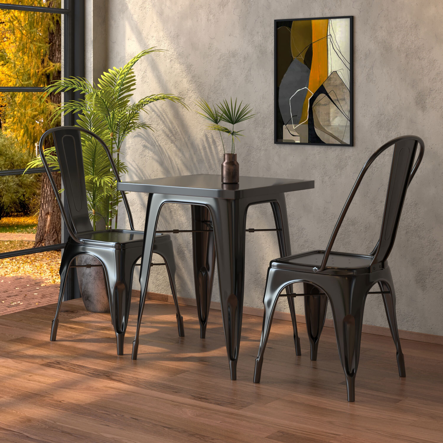 CALIFORNIA | Tolix Tisch- & Stuhl-Set | 2x Stuhl | 60x60cm | Schwarz | Tolix Stuhl, Industrie Stuhl, Industrie Tisch