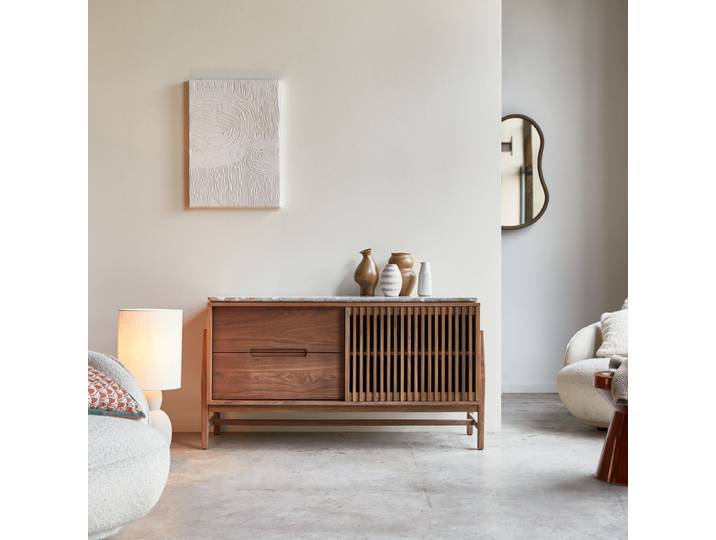 Anrichte aus Nussbaum massiv und Premium-Terrazzo 140 cm Isaure - Braun - Walnut