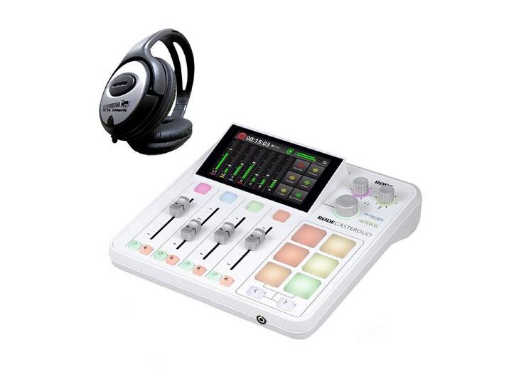 RØDE Rode Rodecaster Duo Station Weiss mit Kopfhörer Digitales Aufnahmegerät
