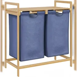 DELUKE Wäschebox HALLE 2 Fächer je 33 Liter 64x33x73cm, Holz, Natura Wäschesammler Wäschekorb Wäschesortierer