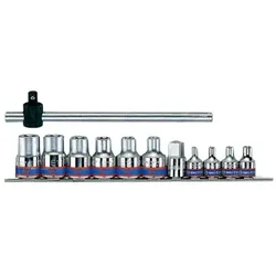 King, Steckschlüssel + Stecknuss, tony Juego de Vasos Torx sobbre Rail - 12 Pzas