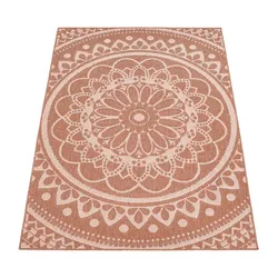 KADIMA DESIGN Teppich Kurzflor Mandala Wohnzimmer schmutzabweisend Apricot Rechteckig 160x220 | 100% Polypropylen, Rücken aus Polypropylen | pflegeleicht
