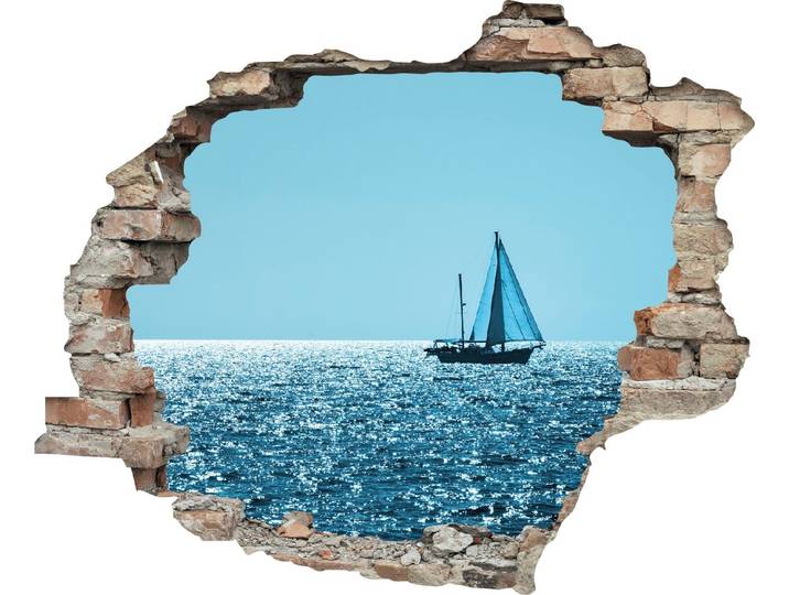 Wandtattoo QUEENCE Segelboot , blau, B:60cm H:50cm T:0,1cm, Wandtattoos, Wandtattoo, Wandsticker, Wandbild, selbstklebend, 3D, Wanddurchbruch