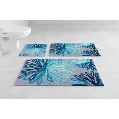Badematte GRUND "Art", blau (türkis, grau), H:20mm, Polyacryl, Badematten, Badematte, florales Muster, elegante Badematte