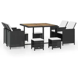 Hardin 1fachgut 19tlg. Dining-Set mit Holztischplatte inkl. Polsterauflagen aus Poly-Rattan - Schwarz/Creme