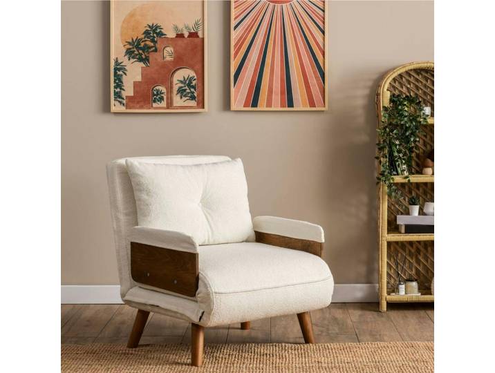 Fauteuil en tissu - convertible lit 1 place LOJA - Blanc