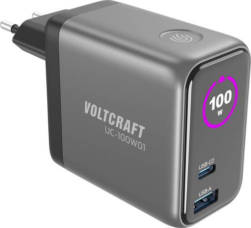 VOLTCRAFT UC-100W01 USB Ladegerät 1x USB-A, 2x USB-C USB PD Schwarz GaN, USB Power Delivery (USB-PD), Schnellladegerät