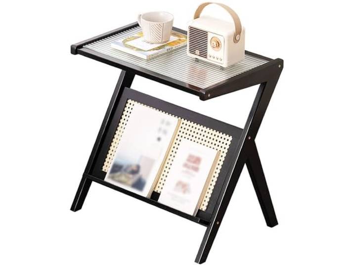 9bbhfJw4R Couchtisch im Landhausstil Kleiner Couchtisch mit Aufbewahrung, Mobile Teestation for Wohnzimmer, modernes und minimalistisches Design for Teeservice Servieren(Schwarz,55cm)