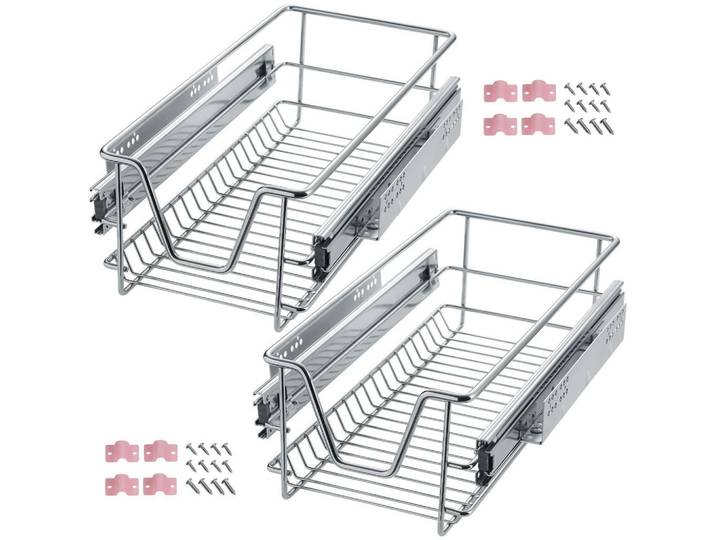 tectake Teleskopschublade 2er Set, einfache Montage, grau, Grau, Metall, 27x14x44 cm, Schlafzimmer, Kleiderschränke, Schranksysteme