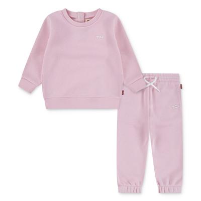 Neugeborenen-Geschenkset LEVI'S KIDS "LVN HOODIE,JOGGER SET", Mädchen, Gr. 9M74, rosa (crystal rose), angeraute Sweatware, Obermaterial: 60% Baumwolle, 40% Polyester, KOB Set-Artikel, mit kleiner Label-Applikation- Stickerei