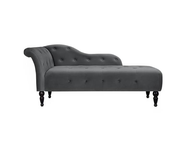 IDEALHOUSE Moderne Samt-Chaiselongue 154 cm – gepolstert, Knopfheftung, Armlehne, hohe Holzbeine – Relaxliege für Wohnzimmer/Schlafzimmer/Büro – Dunkelgrau (HY801-52)