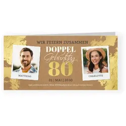 Einladungskarte Geburtstag: Doppel - Geburtstag mit Fotos in Gold