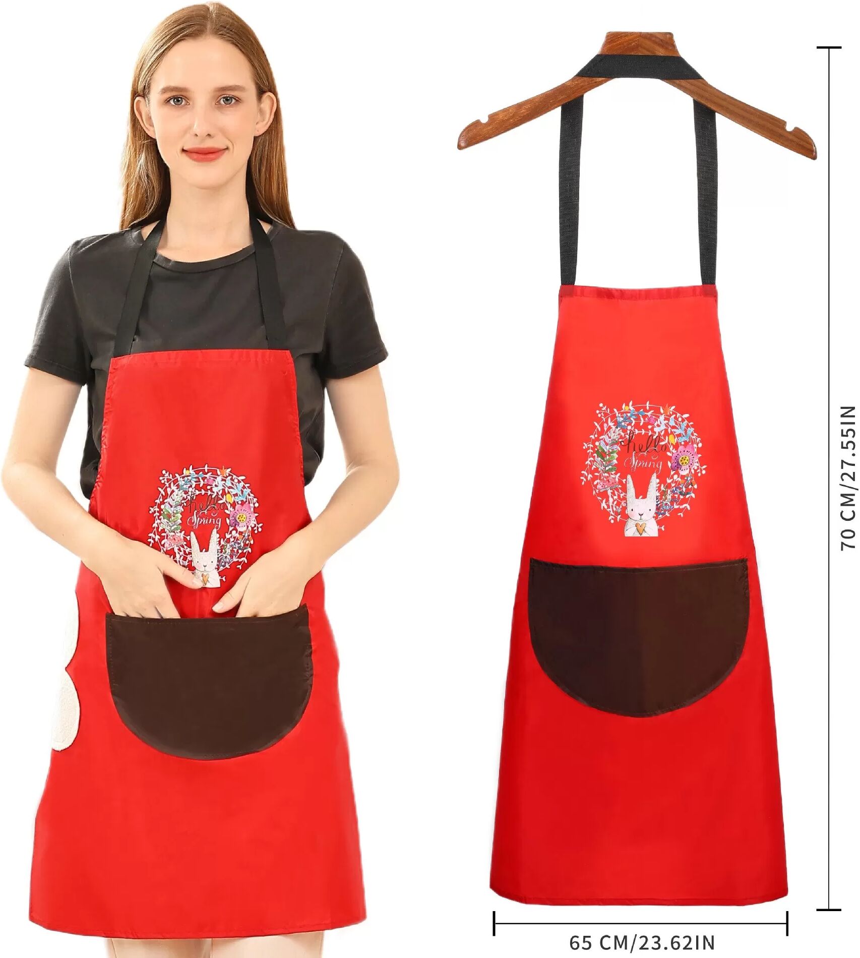 INF Tablier de cuisine rouge sans manches, imperméable et résistant à l'huile, avec essuie-mains