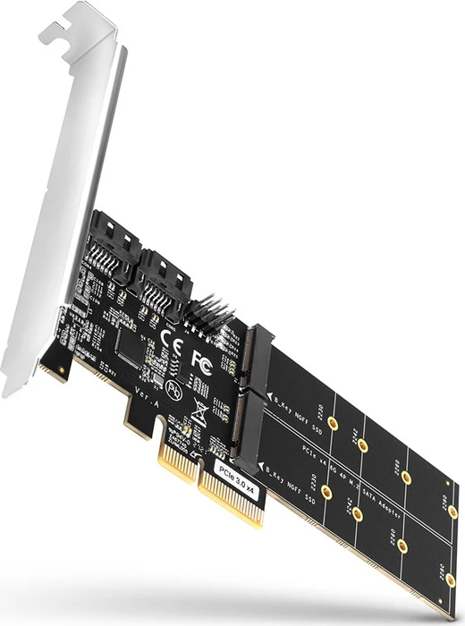 AXAGON PCES-SA4M2, 2x internal SATA 6G port + 2x SATA M.2 slot, PCIe controller