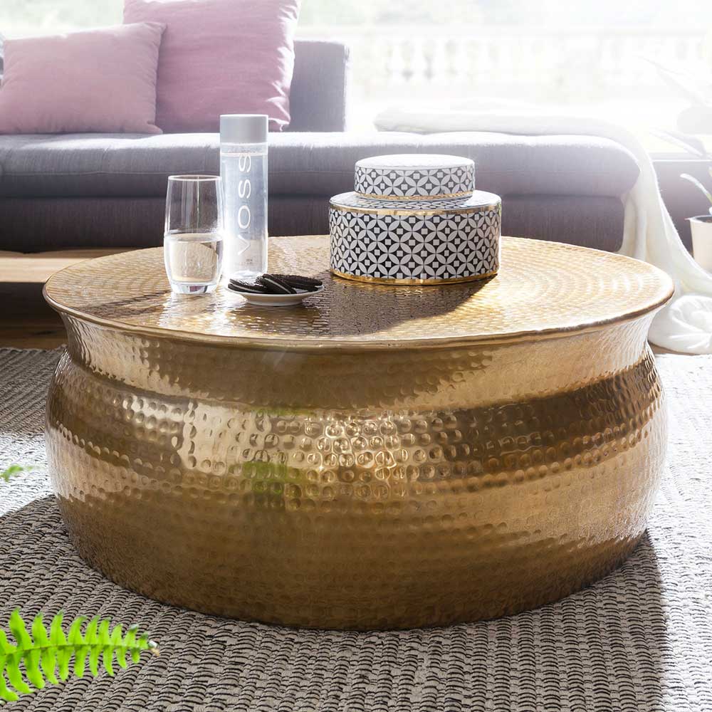Pharao24.de Designtisch in Goldfarben aus Aluminium Hammerschlag Optik
