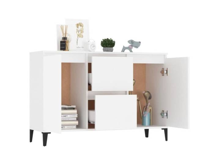 Buffet bas - VINGVO - Blanc laqué - 2 portes - 1 tiroir - 104x35x70 cm