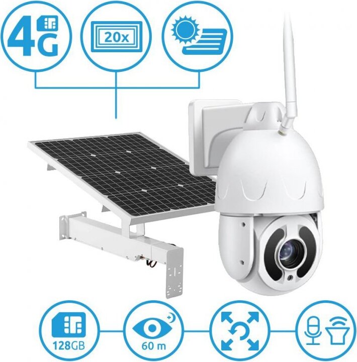 LTE PTZ IP Kamera Secutek SBS-NC67G-20X mit Solarladung - 1080p, 60m IR, 20x zoom