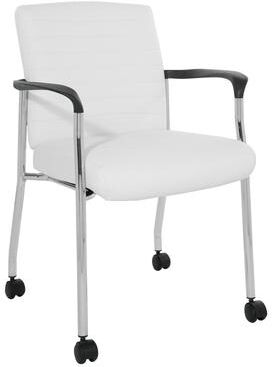 Office Star Products OSP Guest Chair in Faux Leather with Carpet Casters and Lumbar Support