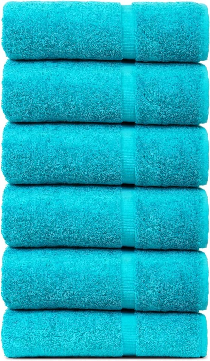 Set van 6 Turkse katoenen handdoeken - Luxe badlinnen - Aqua blauw