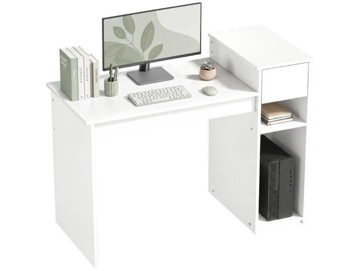 Bureau informatique - HOMCOM - avec tiroir et étagère - support d'unité centrale - bois - 108 x 50 x 82 cm - blanc