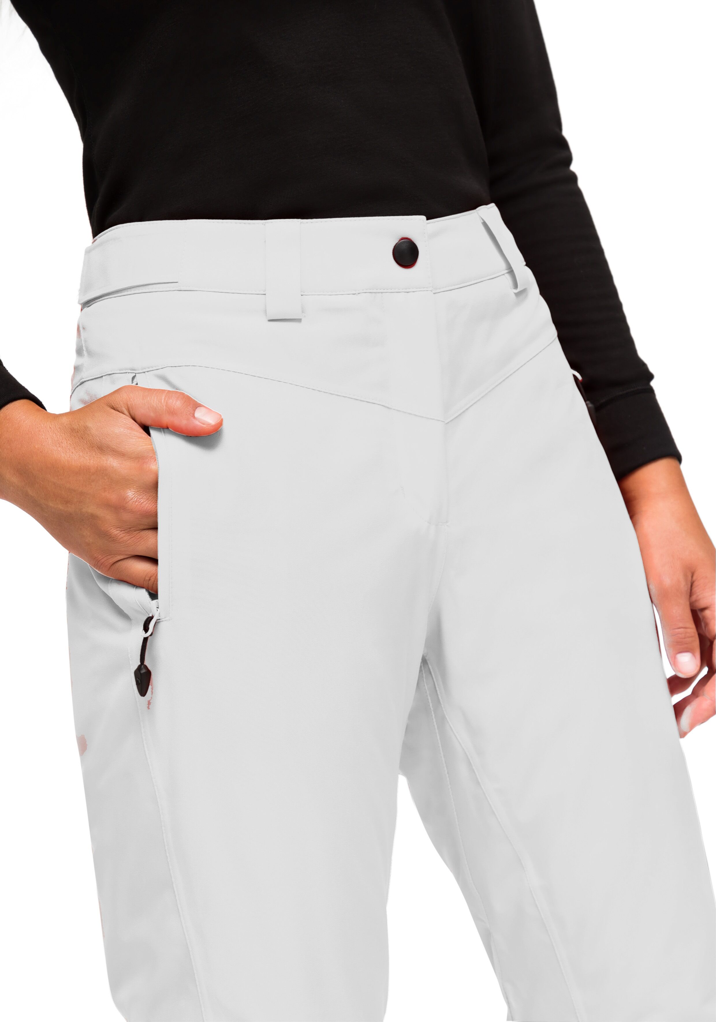 Skihose MAIER SPORTS "Ronka", Damen, Gr. 42, Normalgrößen, weiß, 100% Polyester, Hosen Skihose, Damen Schneehose, wind- und wasserdicht, 2 RV-Taschen, Regular Fit