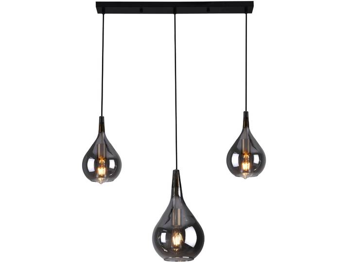 NÄVE Pendelleuchte Gota , schwarz, 3, H: 150cm, 1 Stk., Leuchten, 3er je 1 x E27, Rauchglas (2 kleine Gläser/1 größeres Glas), H: 150cm, Pendelleuchte