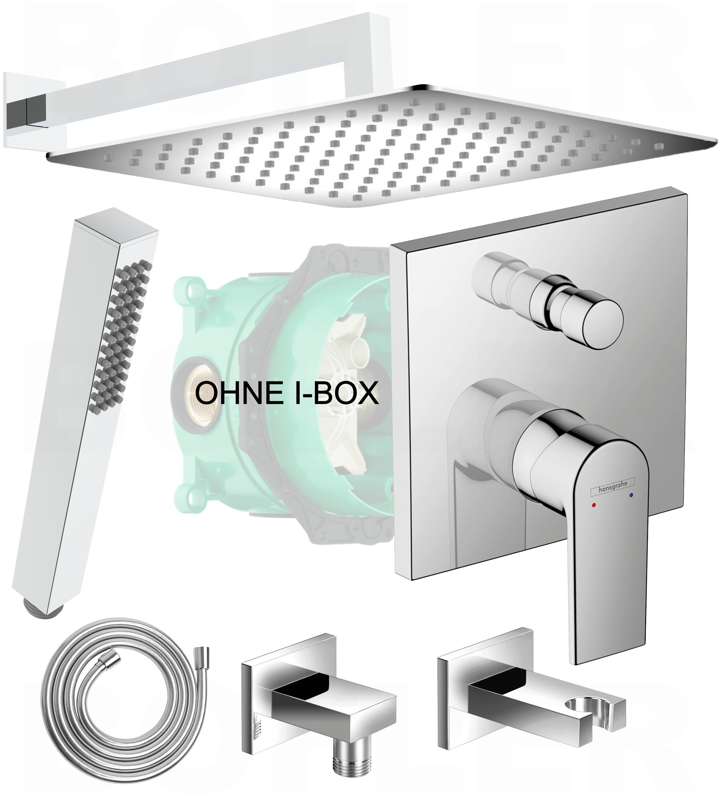 HANSGROHE VERNIS SHAPE | DEUSENFELD | BOFLER Duschsystem #61-O, Unterputz Armatur, Regendusche 30x30cm, Brausearm, Brauseset mit Stabhandbrause, chrom