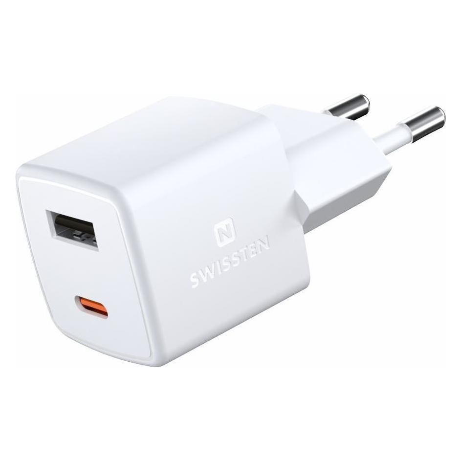 Swissten MINI GaN TRAVEL CHARGER 1x USB-C + 1xUSB 30W Power Delivery (30 W, 2 Ports) (22056100)