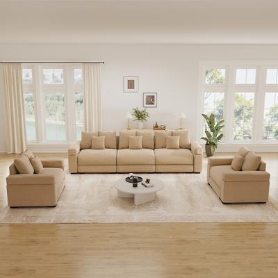 GDFStudio - 3-Piece Oversized Cloud Corduroy Modular Sectional Sofa with Deep Seat & Ergonomic Design