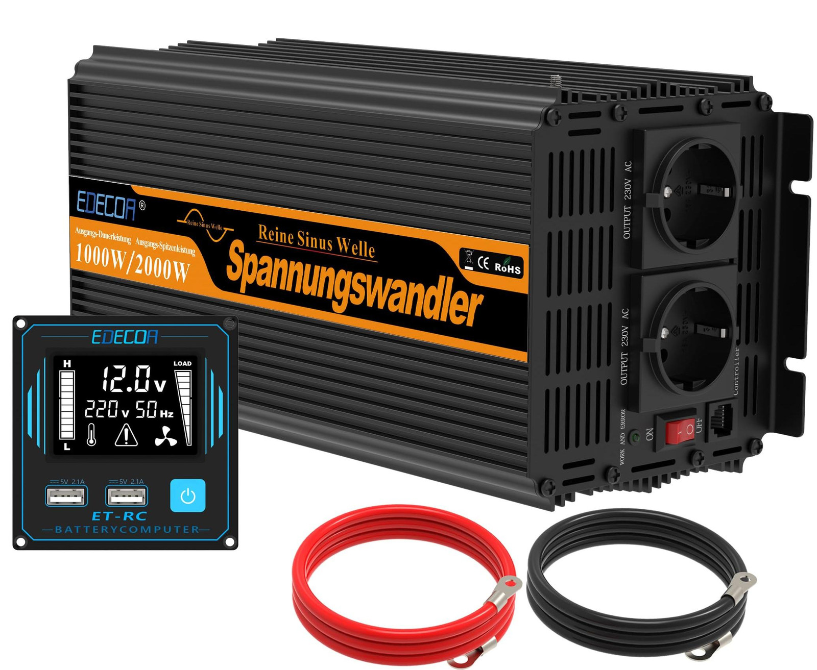 Selius Omvormer Zuivere Sinus - 1000 W Vermogen - 12 Volt Spanning