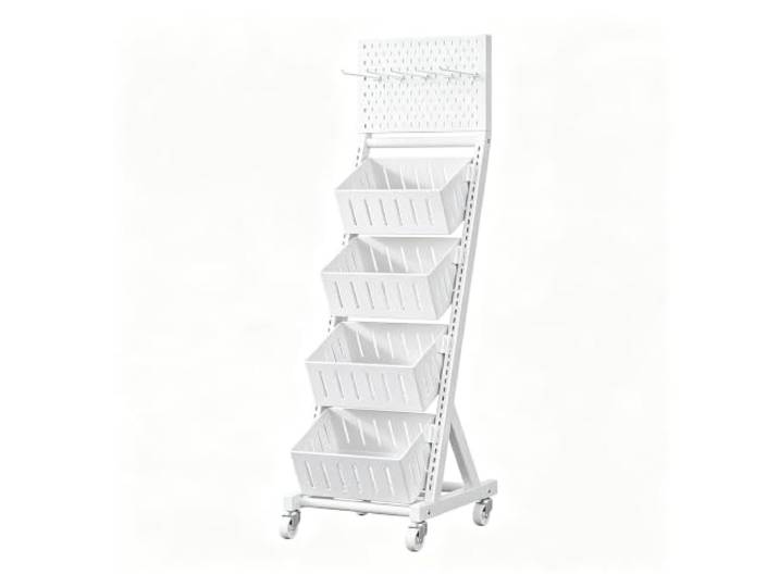 3/4Tier Supermarkt Snackregal mit Rädern,freistehendes Einzelhandelsdisplay Chip-Regal-Präsentationsständer mit abnehmbaren,schrägen Körben,Regalwagen für Laden,Haushalt und Küche(4 baskets)