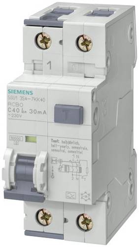 Siemens FI/LS-Schalter, 10 kA, 1P+N, Typ A, kurz zeitverzögert G, superresistent K, 30 mA, 1 Stk.