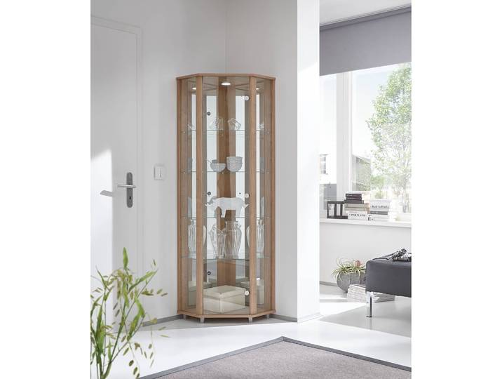 Vitrine d'angle I 71 x 172 x 52cm Marron/Imitation chêne