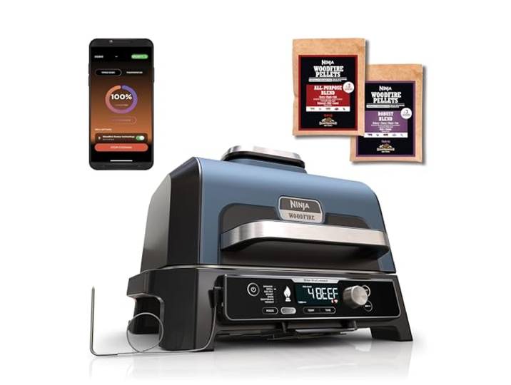 Ninja Woodfire Pro Connect XL elektrischer BBQ-Smoker-Grill, Schwarz