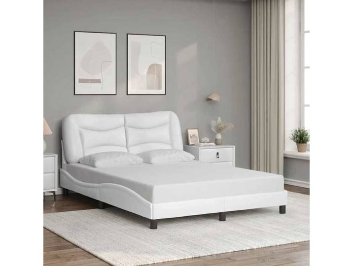 CHIC Lit adulte 2 places - 140x190 cm Structure/Cadre de lit blanc 140x190 cm similicuir #Sara65451