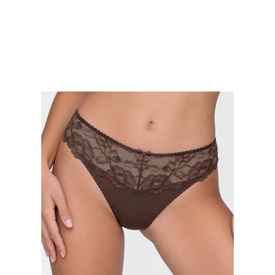 String LASCANA "Vittoria", Damen, Gr. 36/38, braun (schokolade), Spitze, Obermaterial: 85% Polyamid (TACTEL), 15% Elasthan (LYCRA), Unterhosen String, mit seidiger Microfaser & floraler Spitze