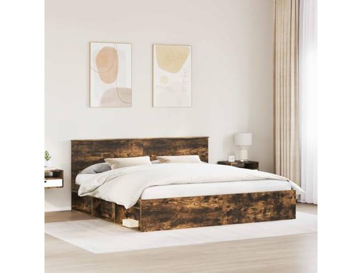 SKTQYQO Bettkasten Eiche Rauchgrau 200 x 200 cm Kiefer massiv Modernes Design, klare Linien, robuste Struktur, für zeitgenössisches Zimmer