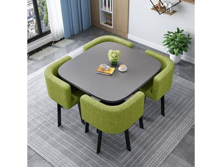 Round/Square Dining table Set with Chairs, Modern Conference Table and 4 Chairs Set, Reception Table and Chair Combination,Wooden Kitchen Table Set for 4 for Living Room Dining Room(80cm(31.5in), 9)