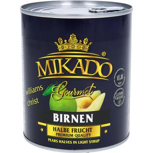 Mikado-foods Obstkonserve Birnen, leicht gezuckert, vegan, Hälften in der Dose, 820g
