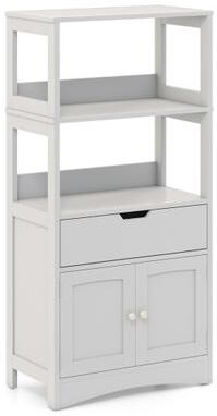 Costway Bathroom Storage Cabinet with Open Shelves and Drawer-Gray