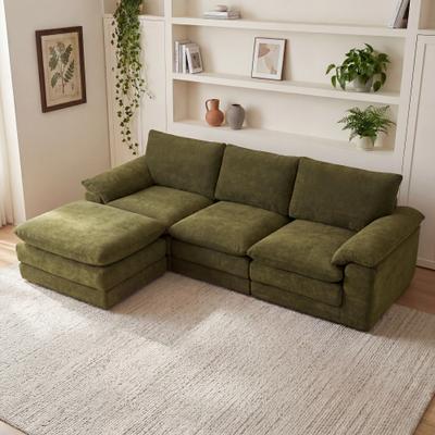 Modern Chenille Modular Sectional Sofa with Movable Ottoman by GDFStudio