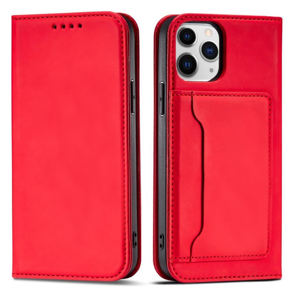Hurtel Magnetkartenhülle für iPhone 12 Pro Tasche Kartenetui Kartenhalter Rot (Apple iPhone 12 Pro) (1404978613)