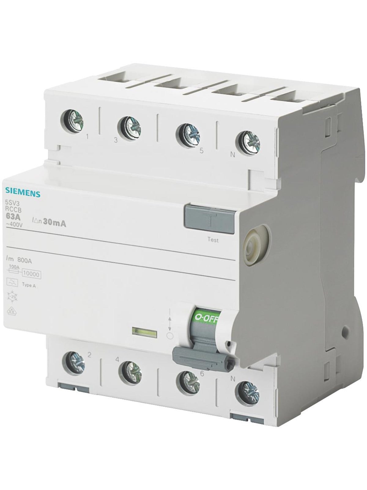 Siemens Rccb 4-polet type a 63a 30 ma 400vac 5sv3346-6